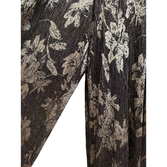 MSK Gold & Black Floral Pleated Metallic Maxi Wide Leg Pantsuit Romper Size - PL - Picture 6 of 7
